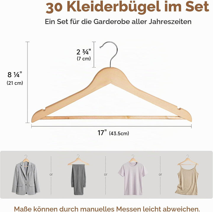 StorageWorks Kleiderbügel, Kleiderbügel Holz, Natürlicher Holzkleiderbügel, Stabile Kleiderbügel rut