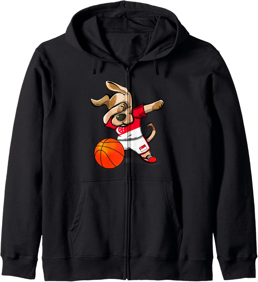 Dabbing Dog Hund Singapur Basketball - Singapurische Flagge Kapuzenjacke