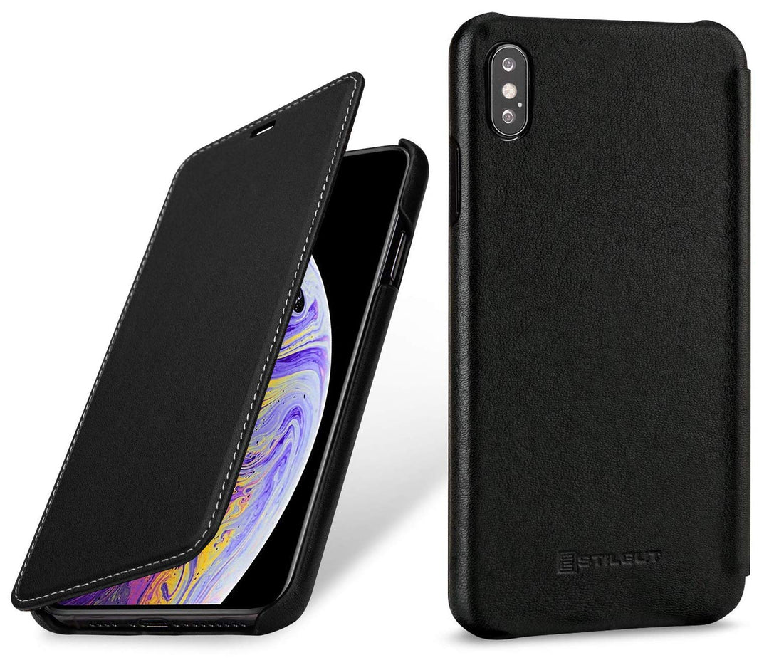 STILGUT Schutz-Hülle kompatibel mit iPhone XS Max Book Type aus Echtleder, schwarz Nappa, schwarz Na