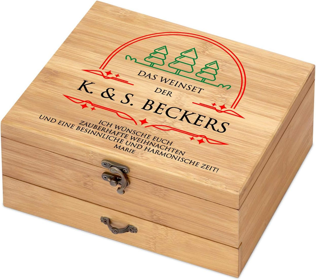 Maverton Weinöffner-Set personalisiert Weinset Sommelier Set - Geschenkbox Holzbox + 8er Weinzubehör