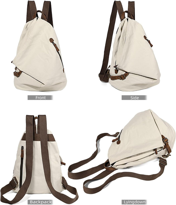 Retro Segeltuch Rucksack Canvas Vintage Rucksäcke Echtleder Daypack Reisetasche Schulterrucksack für