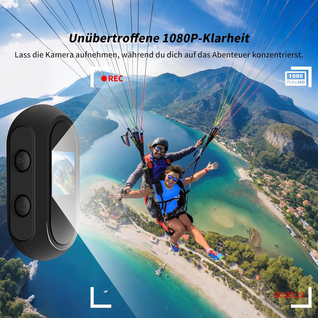 Mini Action Cam, 1080P Wearable Action Kamera, Bodycam Körperkamera, Motorrad Sportkamera mit Multif