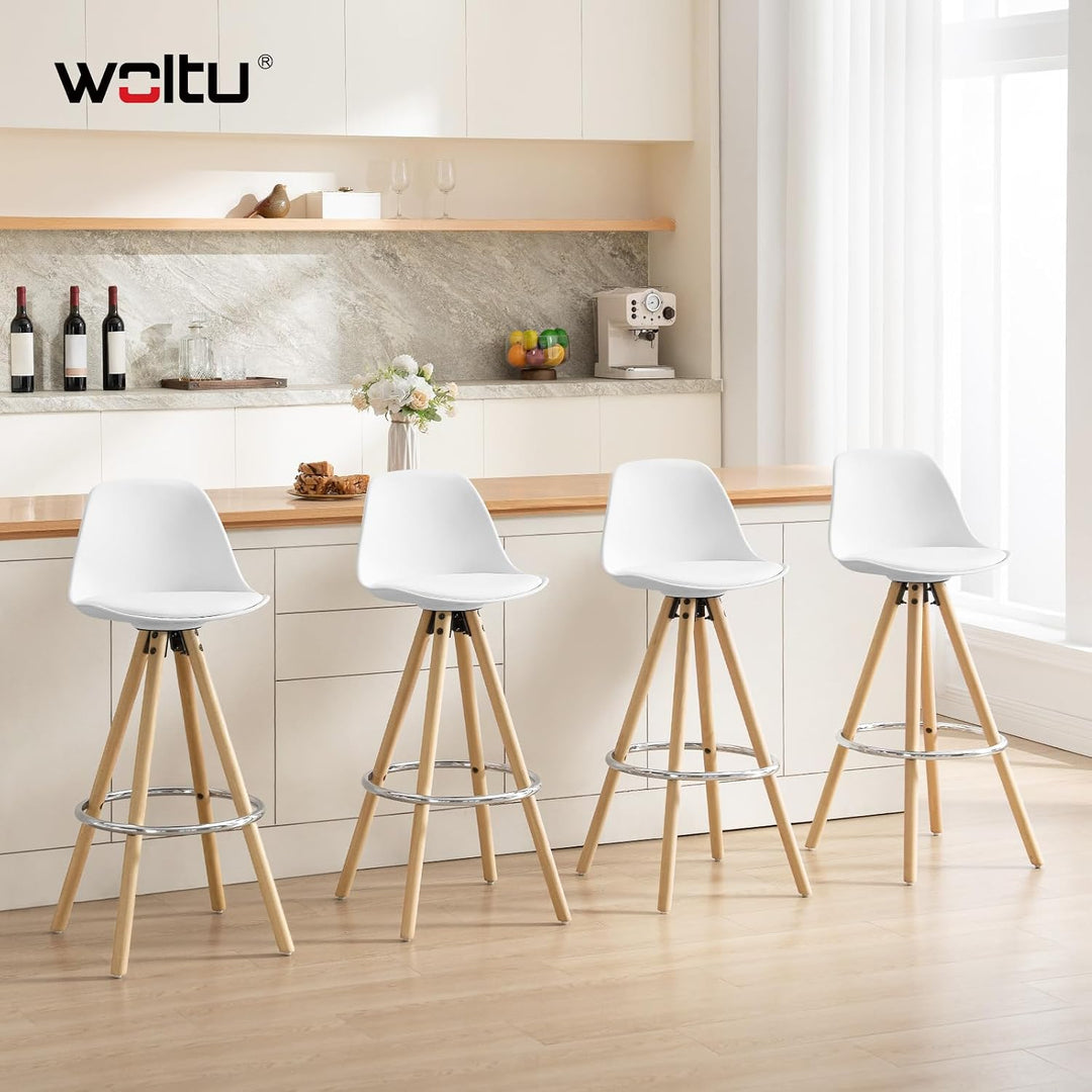 WOLTU Barhocker 2er Set, mit Lehne, Kunstleder+Holz, Weiss | Barstuhl mit Fussstütze, Design Stuhl 7