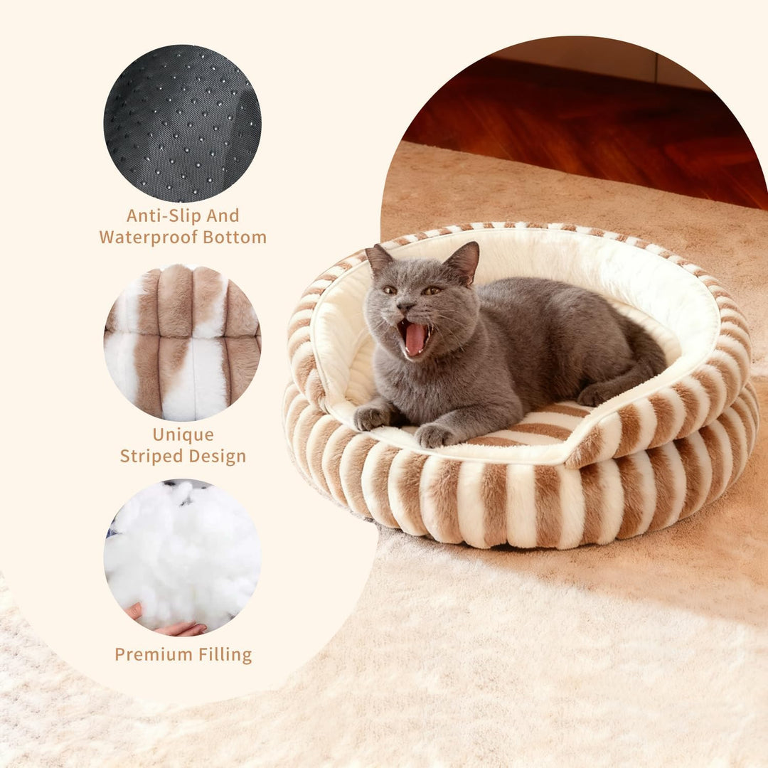 Katzenbetten für Hauskatzen, Kätzchenbett, Donut-waschbar, beruhigend, flauschig, mit Rutschfester U