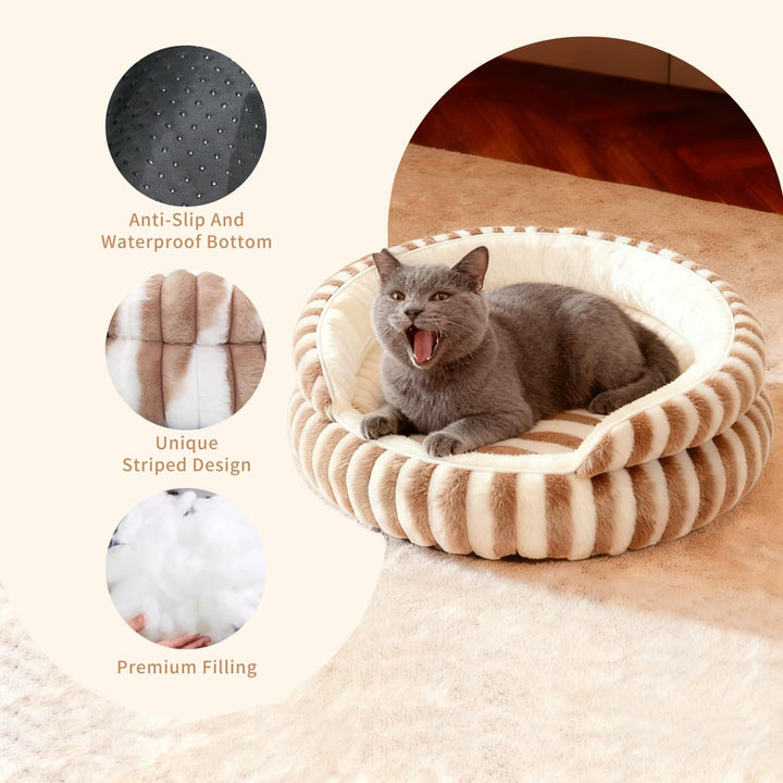 Katzenbetten für Hauskatzen, Kätzchenbett, Donut-waschbar, beruhigend, flauschig, mit Rutschfester U
