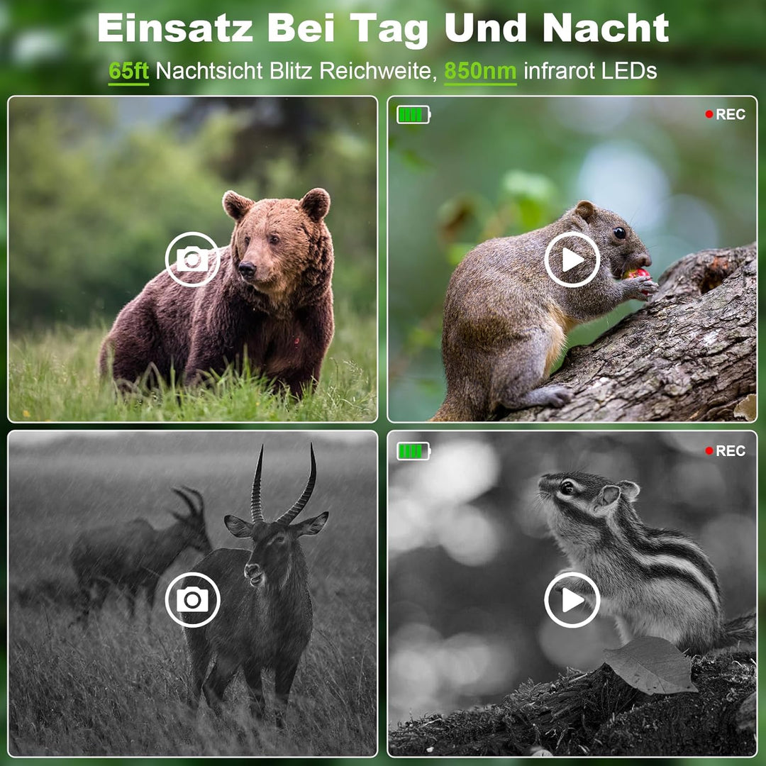 3 Wildkamera Solar, 4K/64MP Wildkamera WLAN mit Handyübertragung APP, Bewegungssensor, Nachtsicht, 0