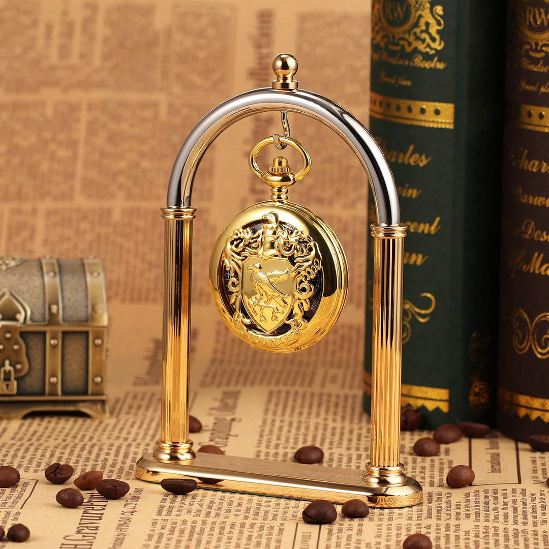 TREEWETO Unisex Taschenuhr Mechanisch Doppelter Abdeckung Vogelschild Skelett Steampunk Für Herren D