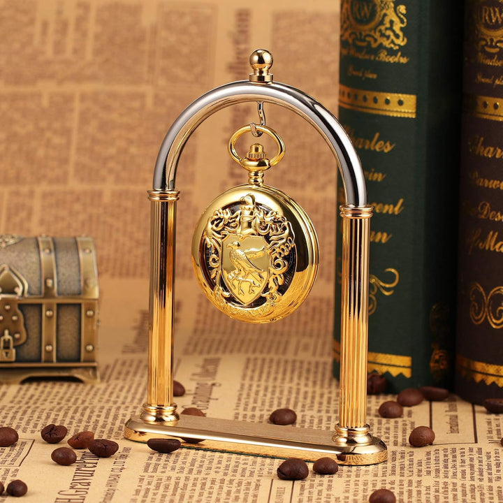 TREEWETO Unisex Taschenuhr Mechanisch Doppelter Abdeckung Vogelschild Skelett Steampunk Für Herren D