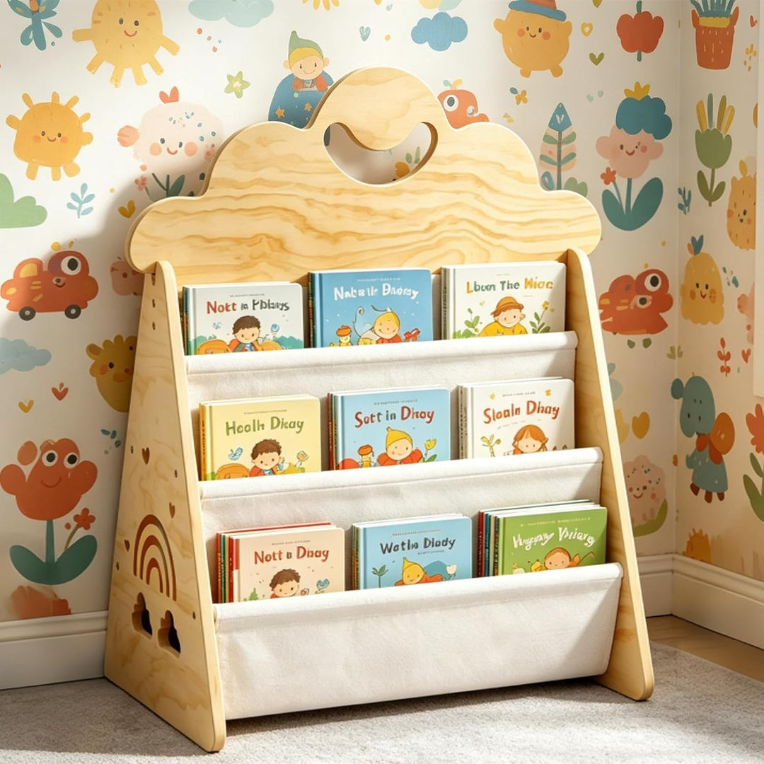 Montessori Bücherregal Kinder, Kinder Bücherregal Holz, Kinderbücherregal, Doppelseitiges Holzregal