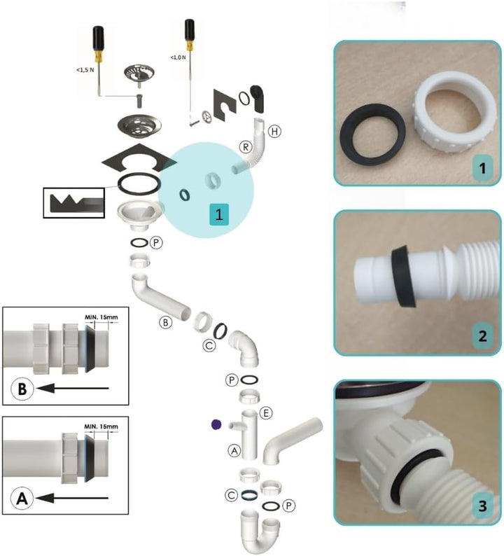 GRANMASTER Siphon Küchenspüle Manuelle 1-Kammer Raumsparsiphon - Syphon - Ablaufgarnitur für Spüle -