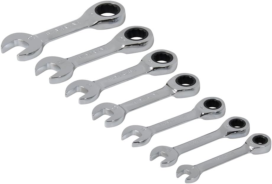 Silverline 199916 Kurzer Knarrenschlüssel, 7-tlg. Satz 8–19 mm
