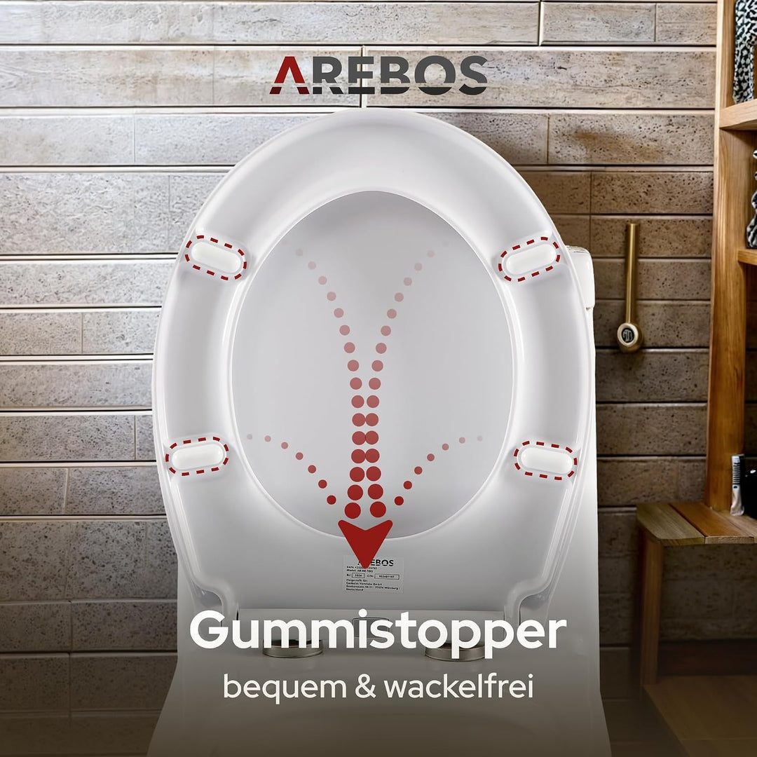 Arebos Toilettensitz Oval Softclose | WC Sitz Quick Release Urea-Duroplast, Oval