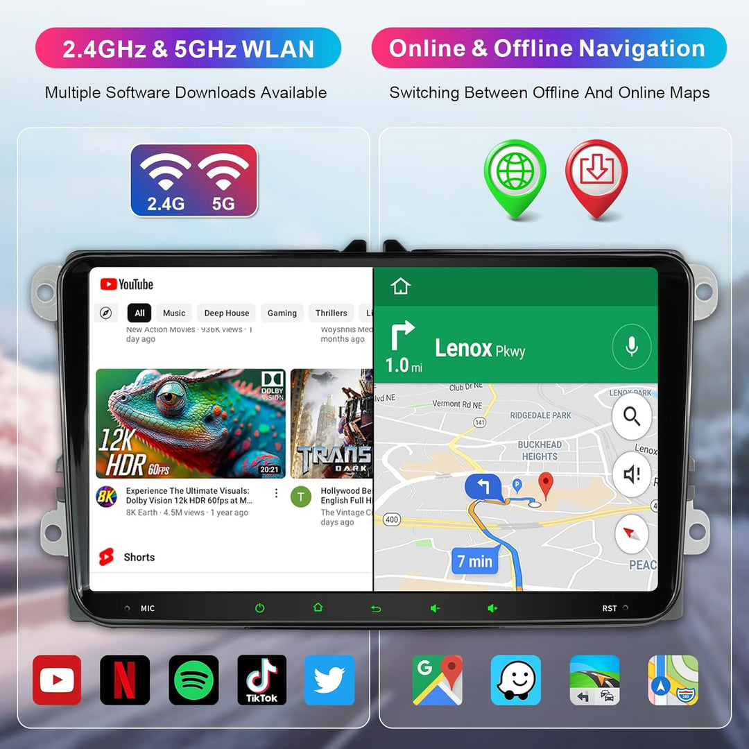 Woibugee 8-Core VW Radio for VW Golf 5 6 Seat Passat Caddy Sharan Tiguan, Wireless Apple CarPlay & A