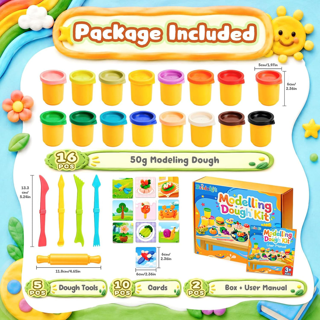 16 Farben Knete Set für Kinder ab 3 Jahren, Ungiftig &amp; Weich (50g/Dosen) | 5 Knete Zubehör, 10 Kreat