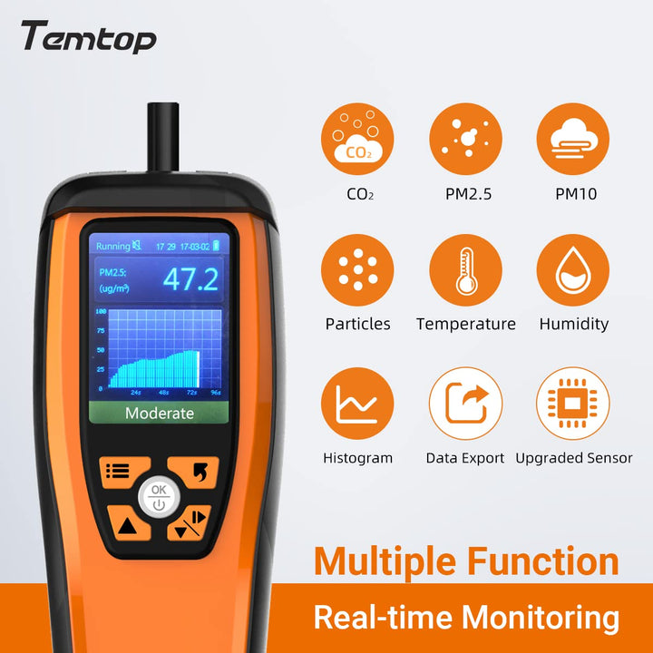 Temtop CO2-Messgerät, Kohlendioxid-Messgerät, Luftqualitätsmessgerät für CO2-Partikel PM2.5 PM10, Lu