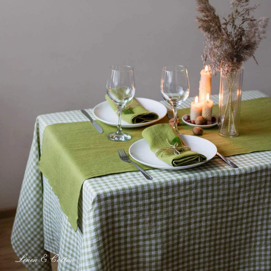 Linen & Cotton Tischläufer Stoff Tischband Tischdeko Hygge 100% Leinen, Grün (40 x 350 cm) Lang Läuf