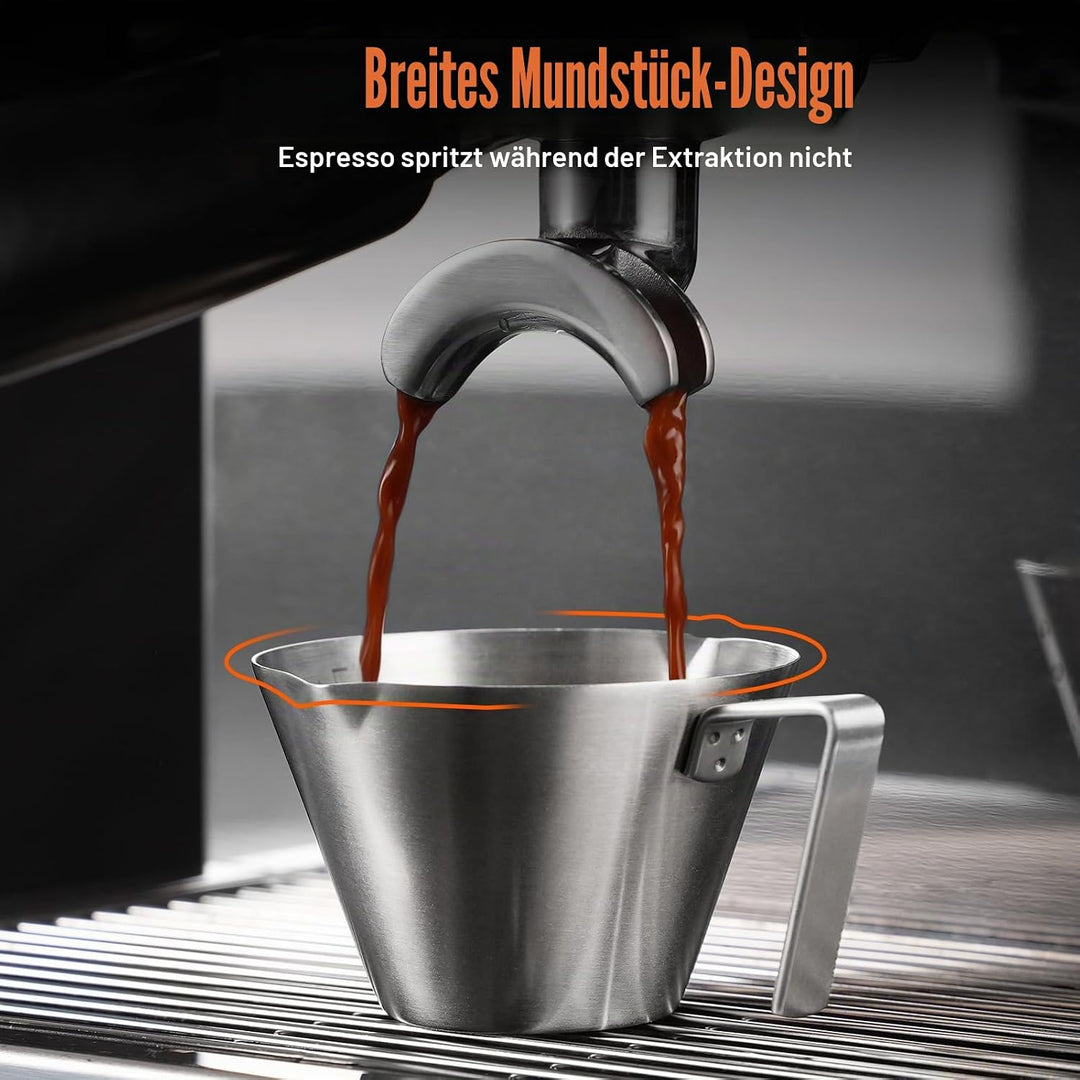 YARRAMATE Espressotassen mit Griff, Edelstahl-Espresso-Zubehör, Doppelausguss, Metall-Messbecher mit
