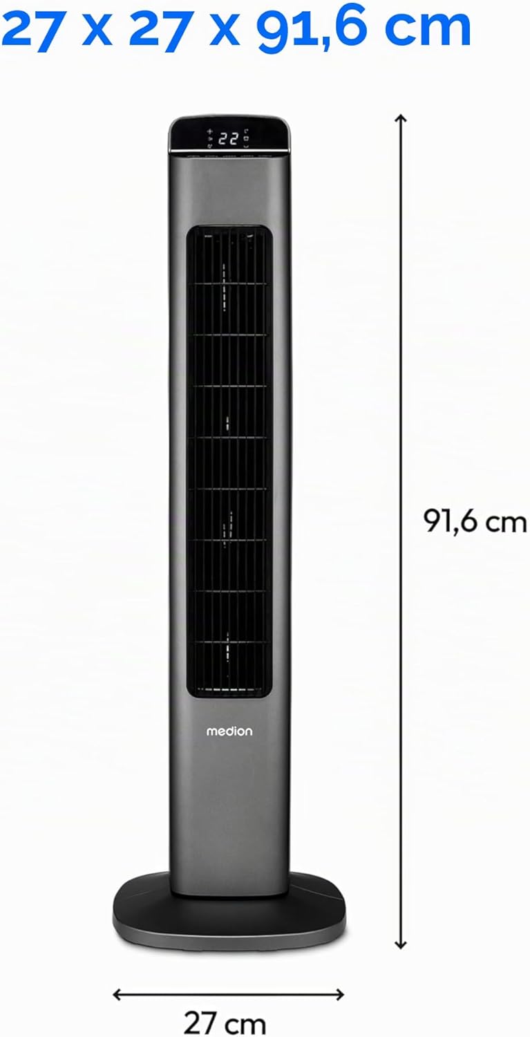 MEDION P15 TF Turmventilator mit Fernbedienung (5 Geschwindigkeitsstufen, leiser Schlafmodus, 45 Wat