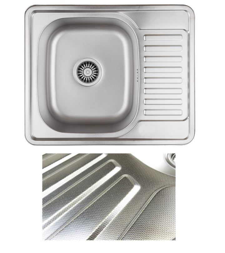 VBChome Einbauspüle 58x48 Leinenstruktur ab 45er Unterschrank Edelstahl Küchenspüle Spüle Ablagefläc