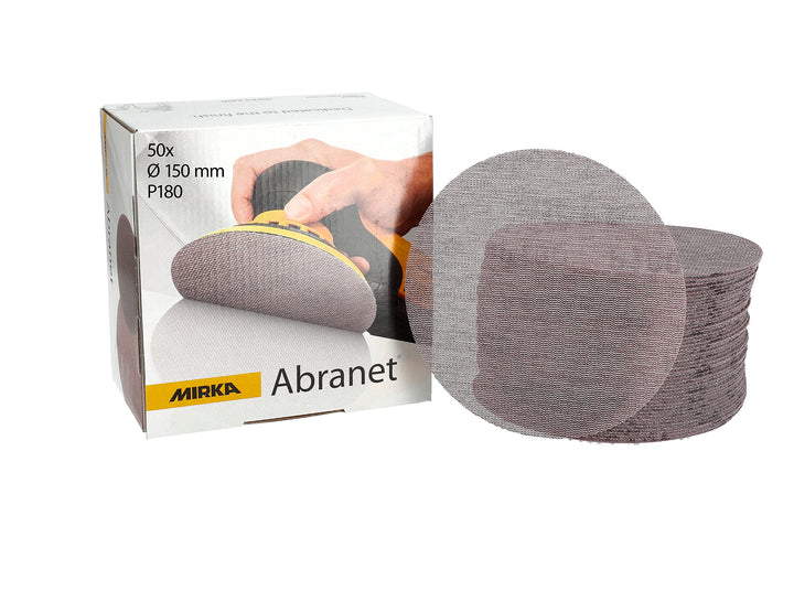 50x MIRKA Haftschleifscheibe ABRANET Grip 150mm K.180 f.HO/Metall/Lack/Ku. P180 Single, P180 Single