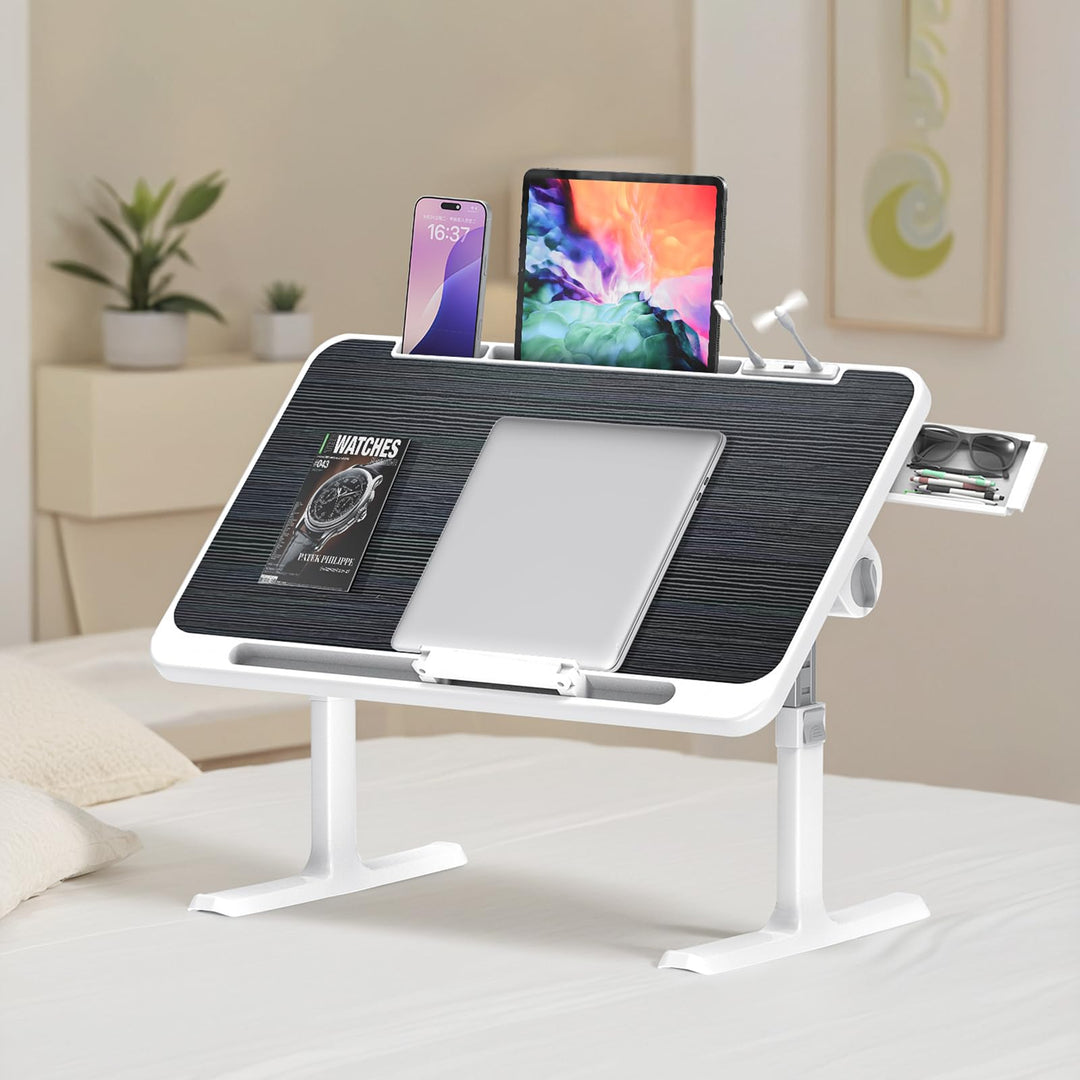 Ferghana Klappbarer Laptoptisch Höhenverstellbarer Laptoptisch mit Schublade + LED+ Ventilator Tragb