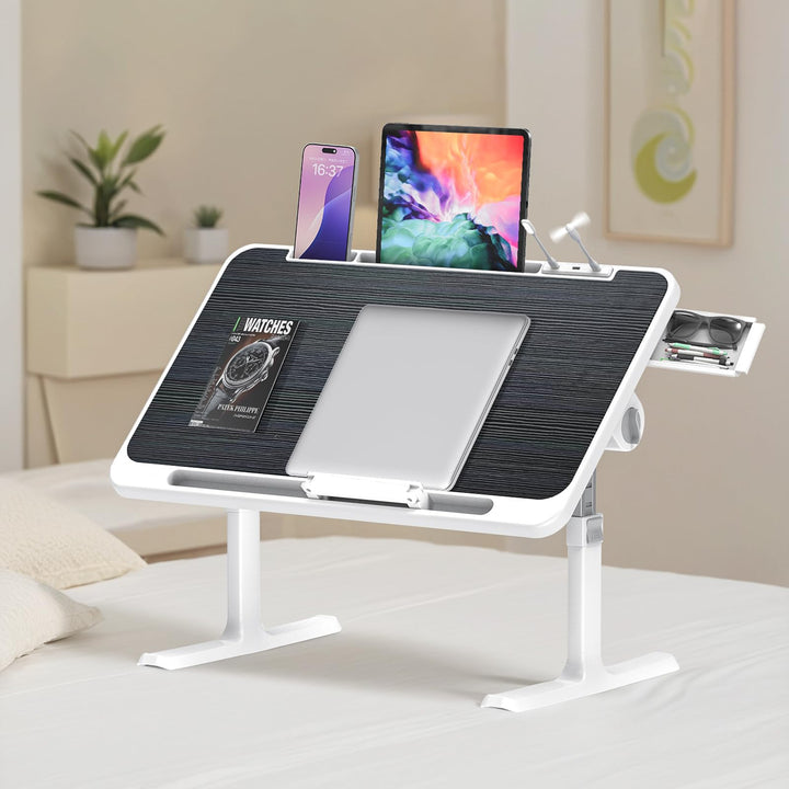 Ferghana Klappbarer Laptoptisch Höhenverstellbarer Laptoptisch mit Schublade + LED+ Ventilator Tragb