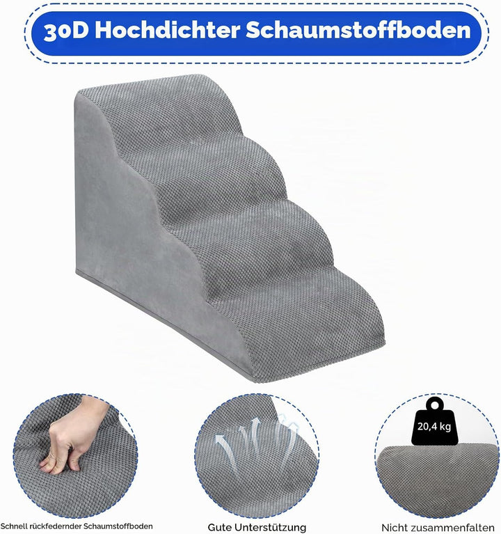 ABQ 4-stufige Hundetreppe für hohe Betten und Sofas – Extra hohe Treppe für kleine Hunde und Katzen,