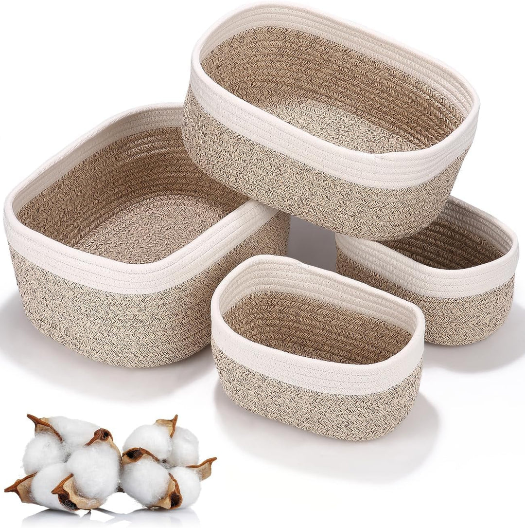Aufbewahrungskorb Korb Baumwollseil Geflochten 4er-Set,Körbe Aufbewahrung Bad Wickeltisch Organizer