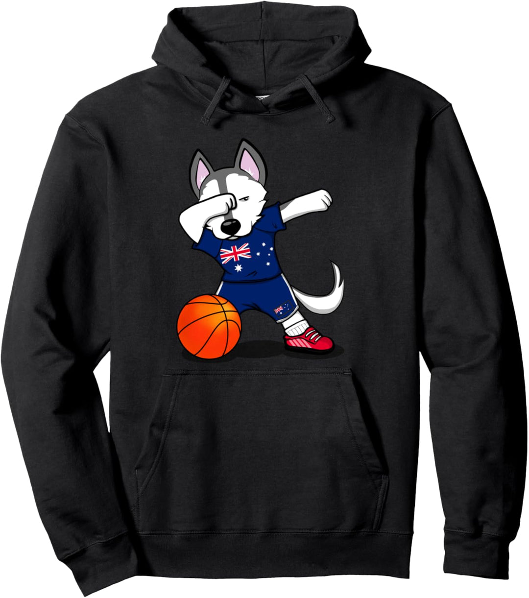 Dabbing Husky Hund Australien Basketball Mannschaft Flagge Pullover Hoodie