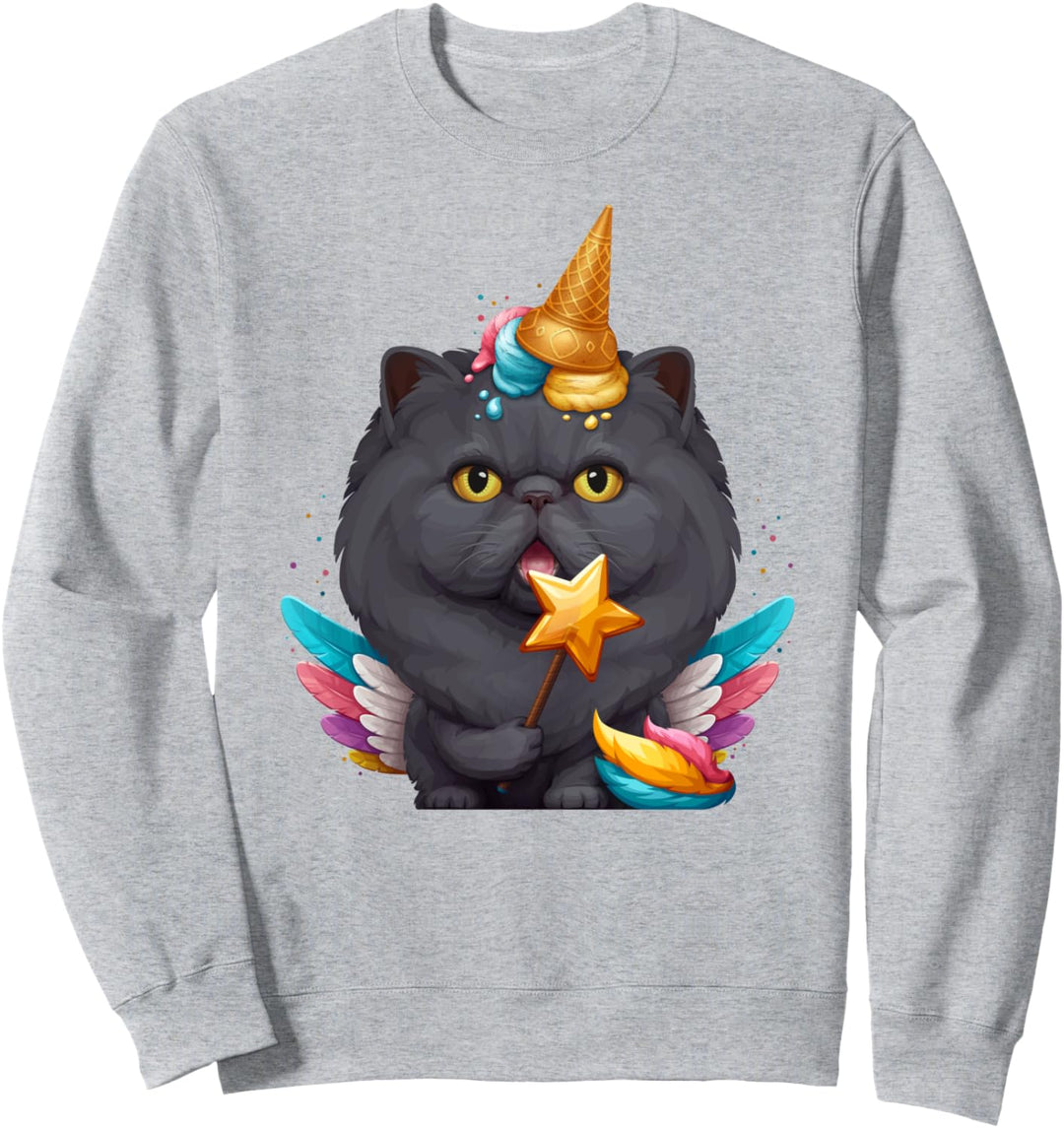 Schwarze Perserkatze Einhorn Sweatshirt