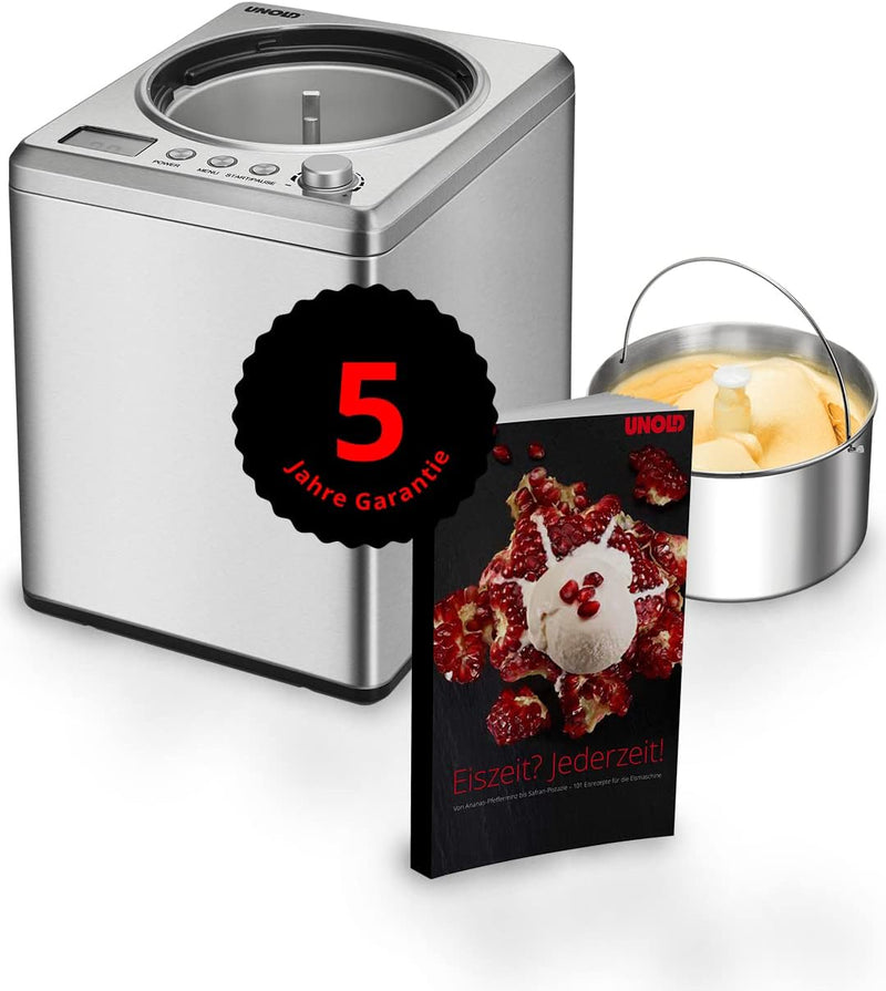 Unold 48980 Eismaschine Profi Plus inkl. Eisbuch mit 101 Rezepten | Speiseeisbereiter 2.5 L, Edelsta