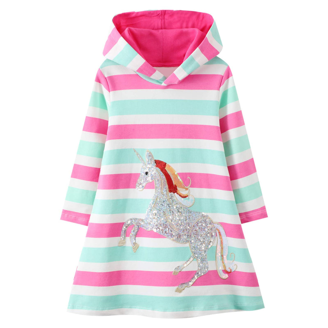 JinBei Mädchen Kapuzenkleid Langarm Kapuzenpullover Baumwolle Pullover Hoodie Sweatshirt Kleid Freiz