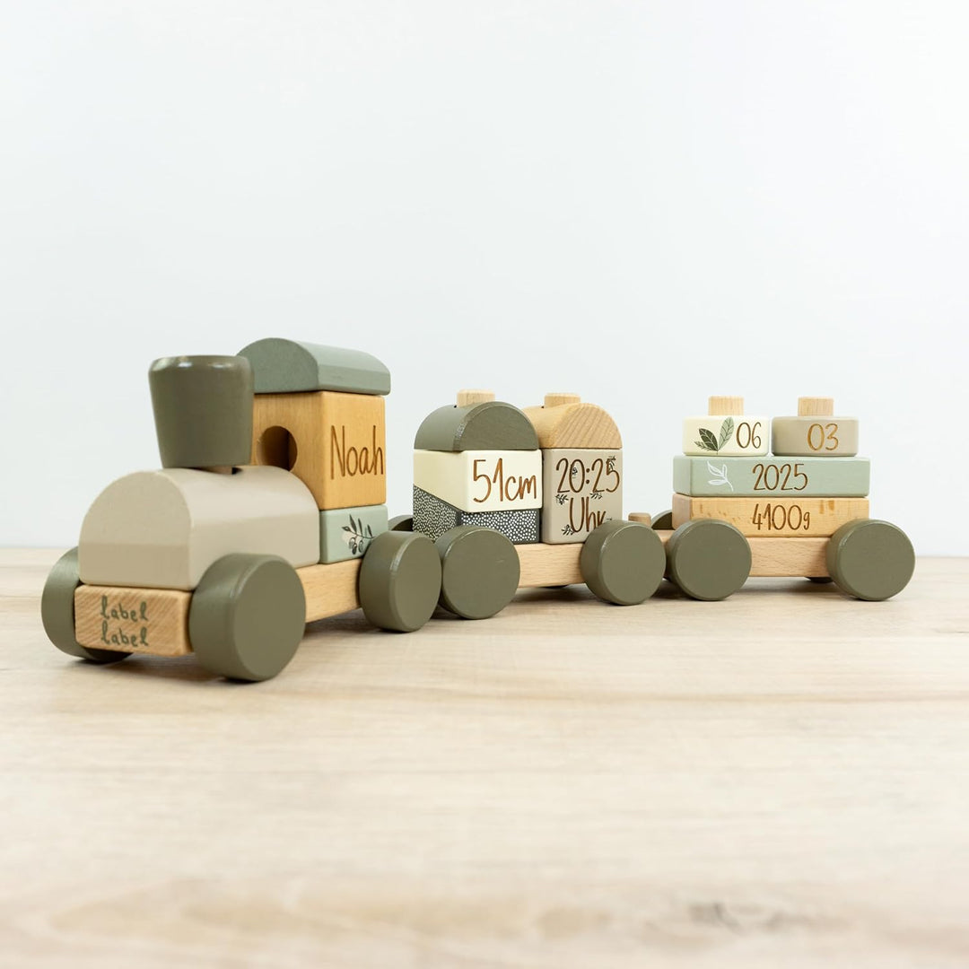 Personalisierter Holz Zug mit Gravur – Geschenk zur Geburt & Taufe – Babyspielzeug & Kinderzimmer De