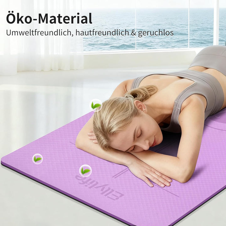 Yoga Matte Rutschfest Dick, Nachhaltige Naturkautschuk + Eco TPE oder PU, Ausrichtungslinien, Hautfr