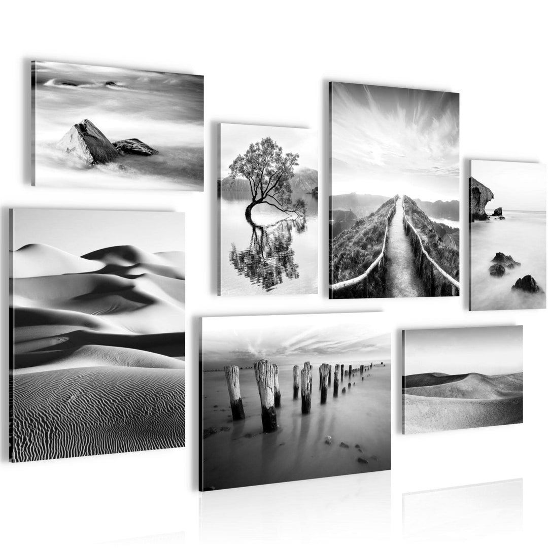 Novart Wandbilder Landschaft Sand Natur - KOMPLETT AUFHÄNGFERTIG - Schwarz Weiss Wohnzimmer Schlafzi