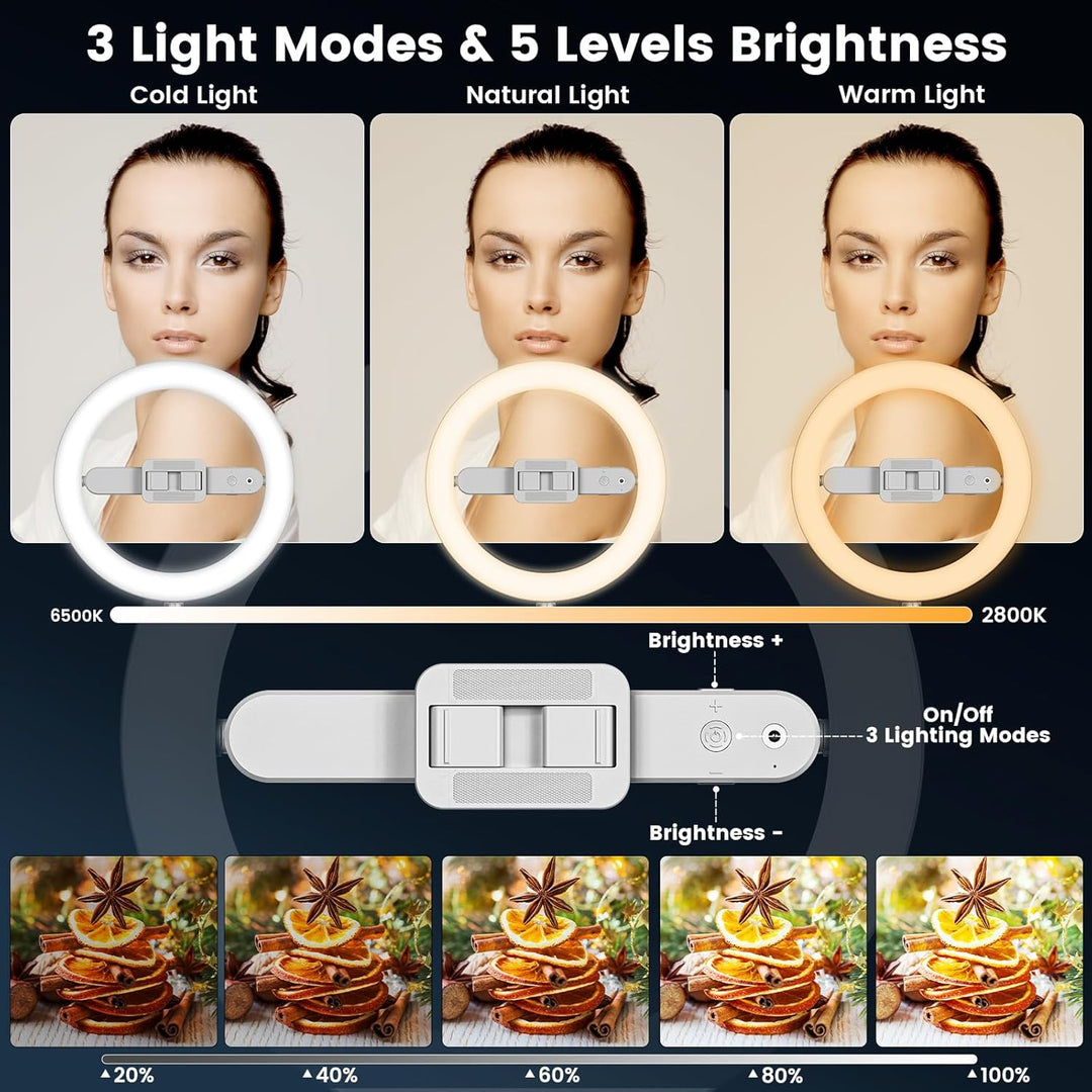 AIXPI Ringlicht mit Stativ, 10 Zoll Overhead Stativ Handy with Ring Light, 3 Lichtfarben ringleuchte