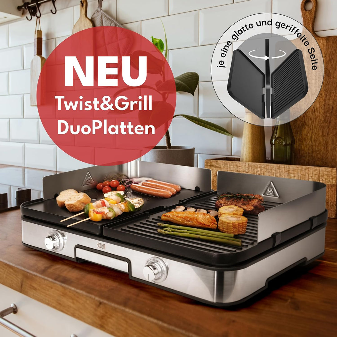 LEBENLANG Elektrogrill Tischgrill elektrisch - Inkl. Grillzange & Spritzschutz I 2400W Für Drinnen &