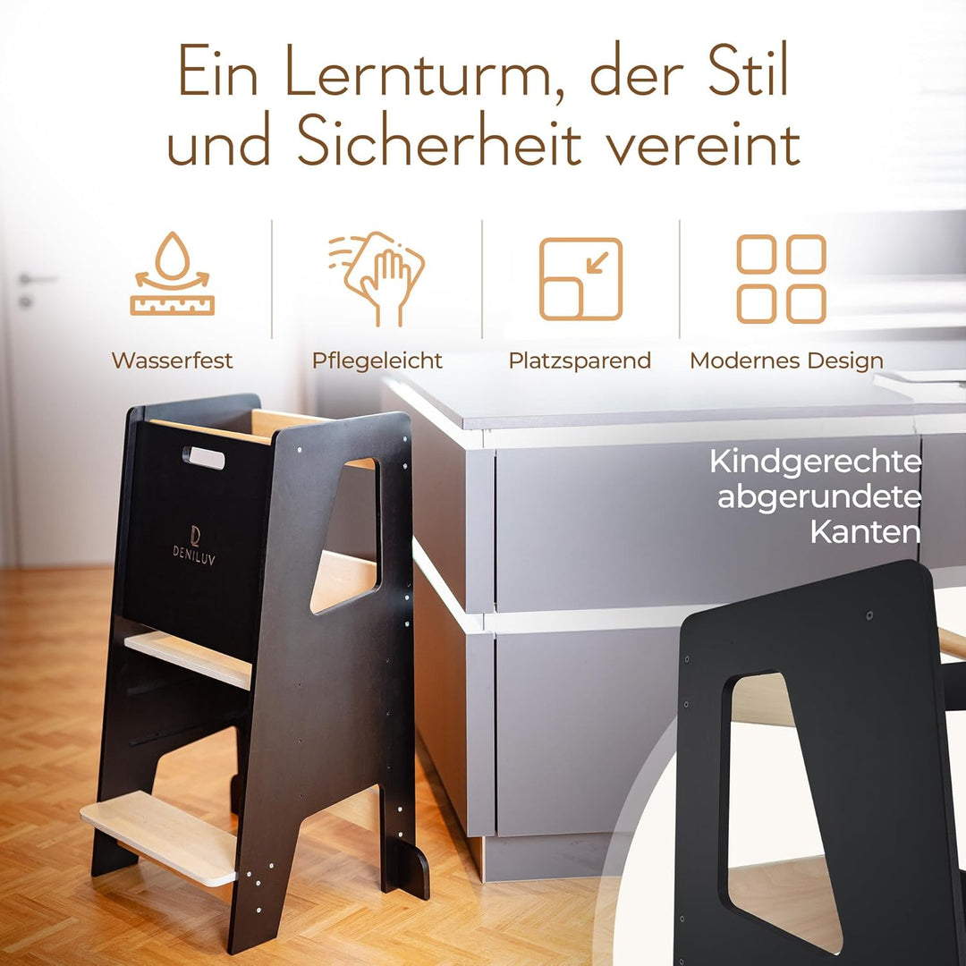 DENILUV Kinder Lernturm Höhenverstellbar Ab 1 Jahr Mit Abnehmbarer Front Tritthocker für Küche Bad L