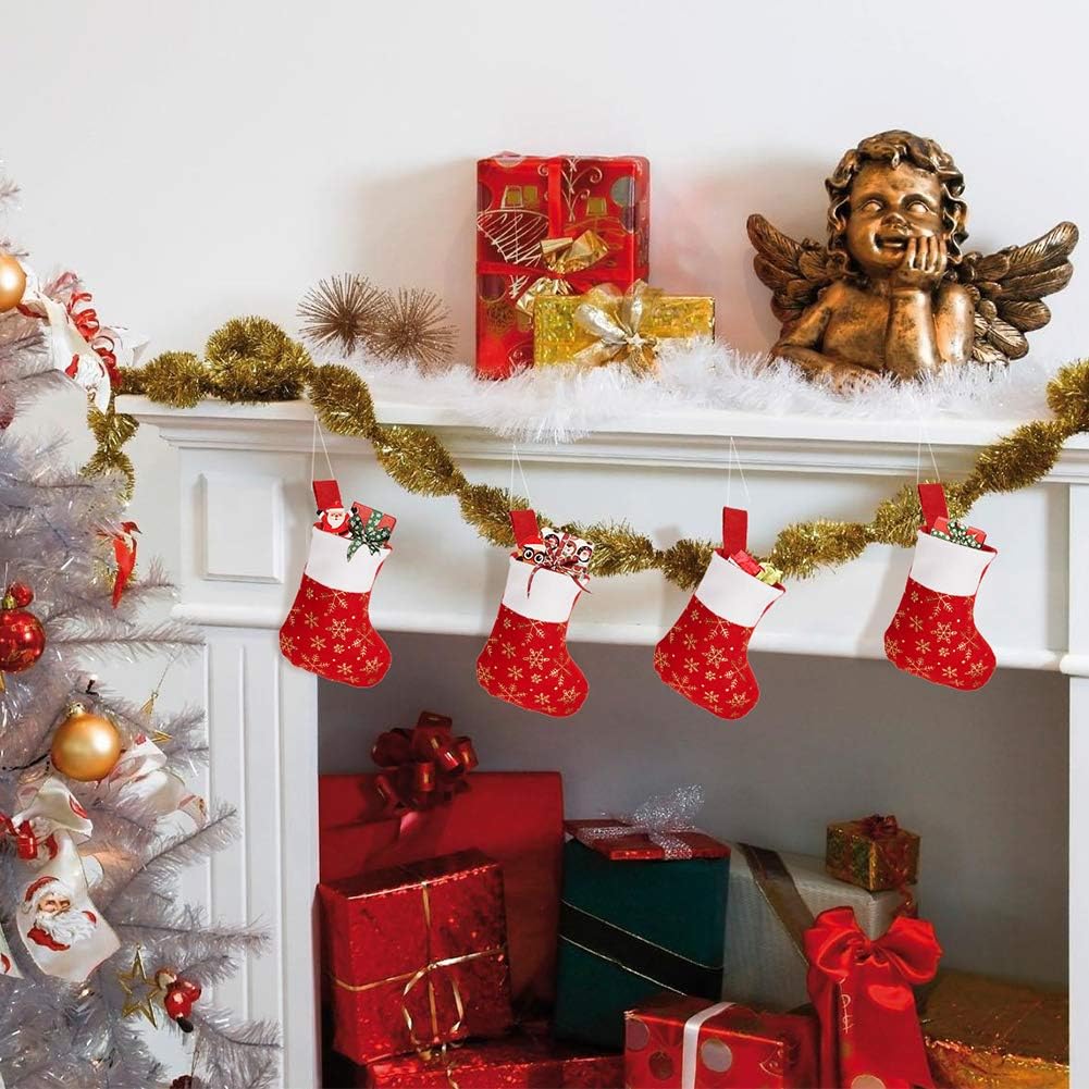 CCINEE Weihnachtsstrümpfe, Weihnachtsstrümpfe, Schneeflocken, Weihnachtsstrumpf, rotes Flanell, Kuns