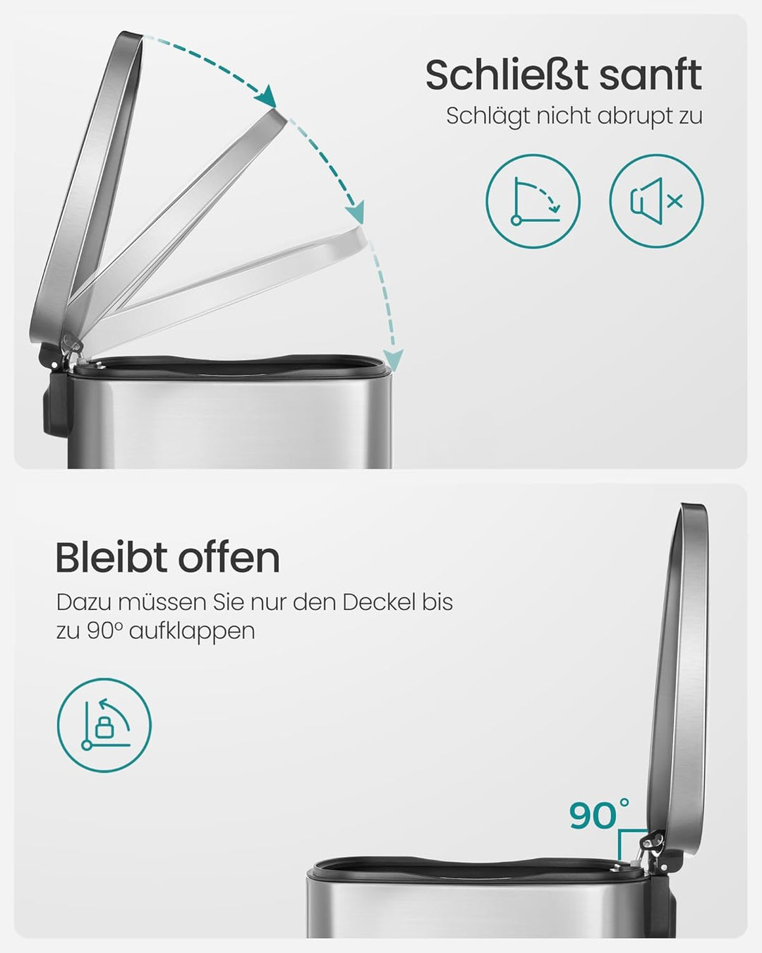 SONGMICS Mülleimer Küche, 50 Liter, Abfalleimer, Treteimer, mit Deckel, Softclose, Fusspedal, Stahl,