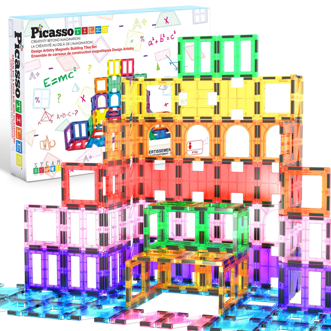 PicassoTiles PT42 Designer Artistry Kit 42pcs Set Magnet Building Tiles Clear Color Magnetic 3D Buil
