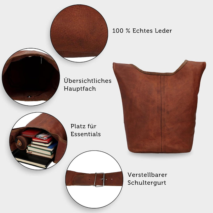 Gusti Umhängetasche Leder - Josephine Damen Umhängetasche Beuteltasche Shopper Ledertasche Vintage B