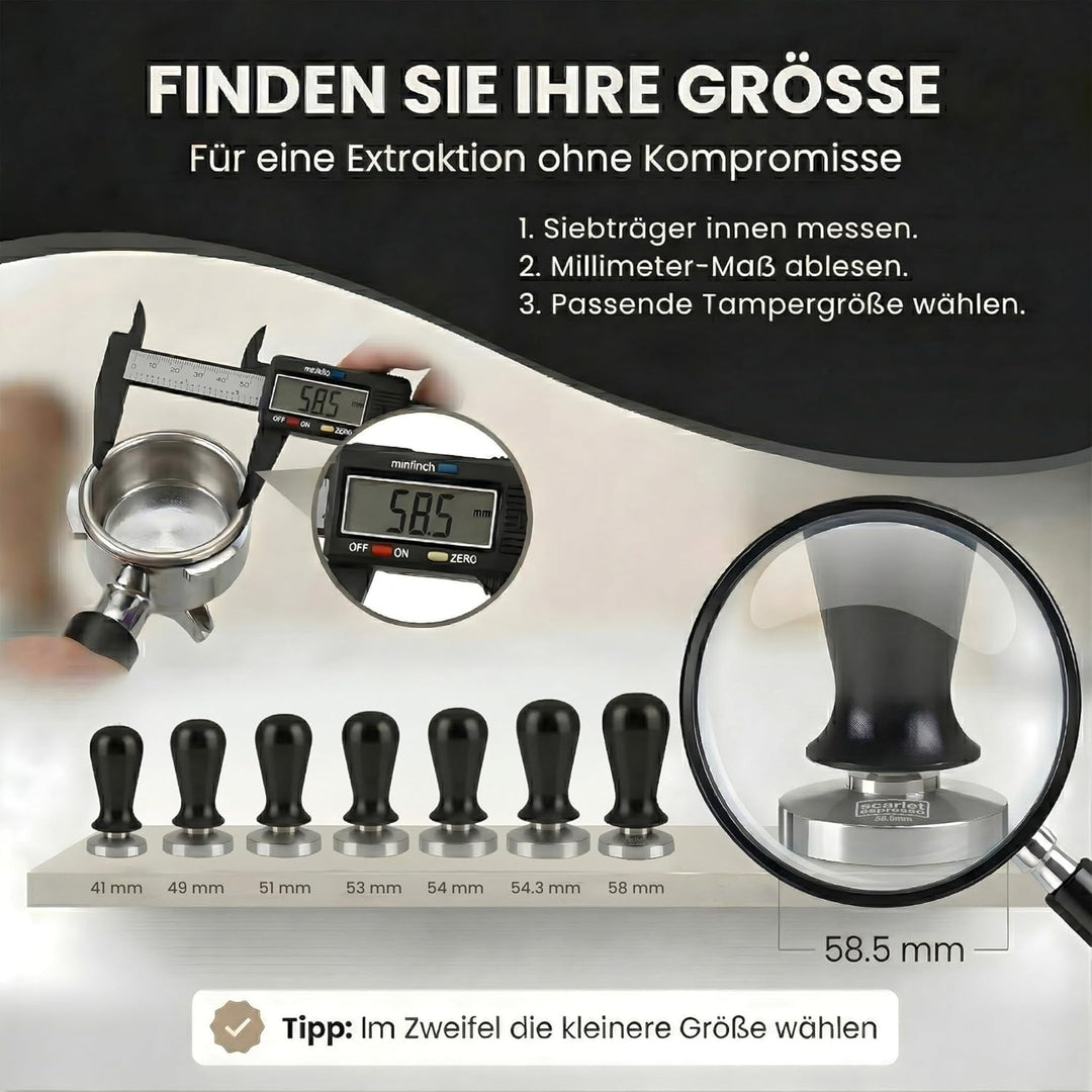 scarlet espresso | Tamper »Perfetto« für Barista; auf 35 lbs Anpressdruck kalibiriert; mit Alu- oder