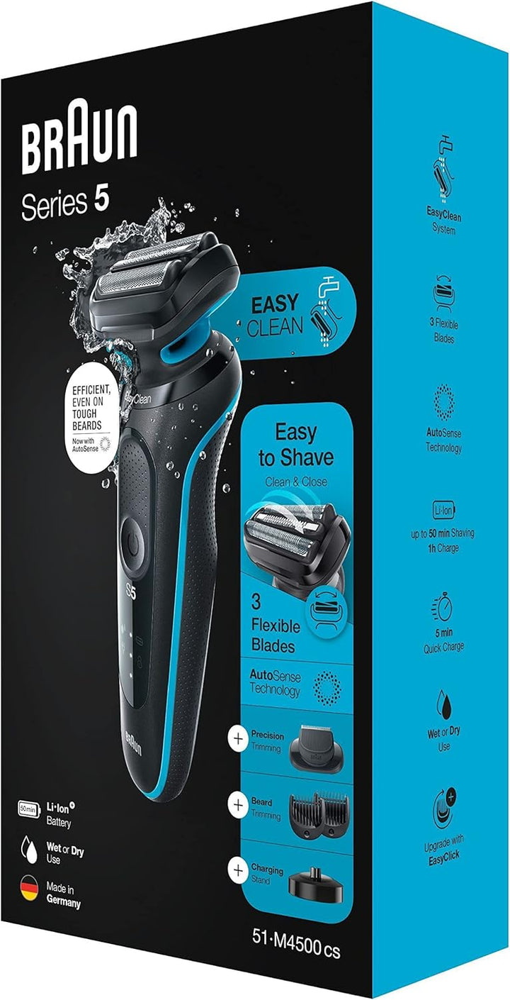 Braun Series 5 Elektrorasierer mit EasyClick Barttrimmer Aufsatz, Rasierer Herren Elektrisch Ladesta