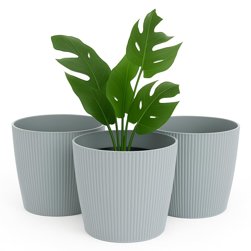 Home Garden Ornaments Blumentopf Set 3er – Kunststoff Übertopf, geriffeltes Design, modern & dekorat