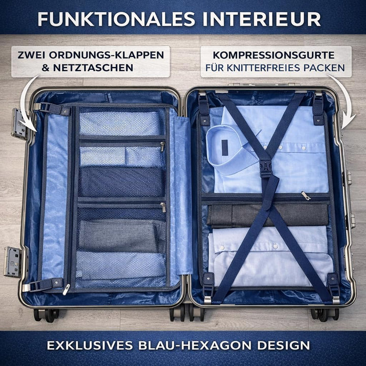 POSH Handgepäck Koffer M - Hartschale 60x40x25 cm Polycarbonat Trolley mit Aluminium Rahmen & 2 TSA-