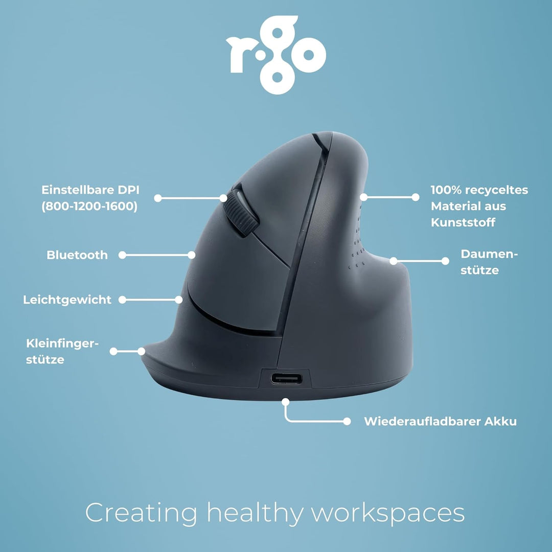 R-Go Compact Break Tastatur Maus Set Kabellos - QWERTZ (DE) - Bluetooth - Ergonomische Funktastatur