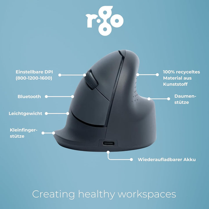 R-Go Compact Break Tastatur Maus Set Kabellos - QWERTZ (DE) - Bluetooth - Ergonomische Funktastatur