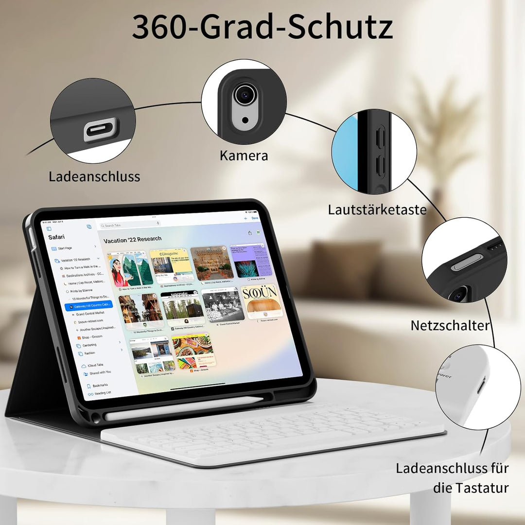 ZOPSGYU Hülle mit Tastatur für iPad (A16) 11/10 Generation (2025/2022, 11/10.9 Zoll), Schutzhülle mi