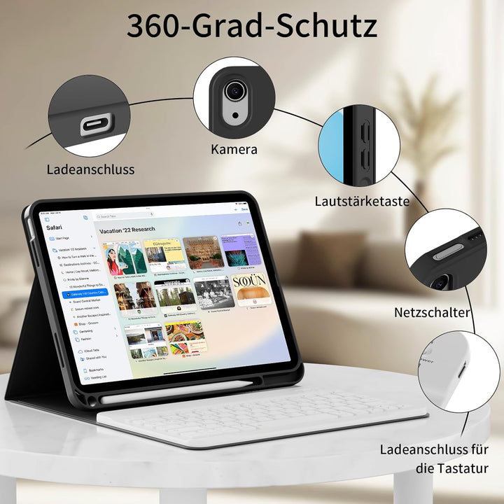 ZOPSGYU Hülle mit Tastatur für iPad (A16) 11/10 Generation (2025/2022, 11/10.9 Zoll), Schutzhülle mi